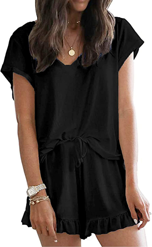 Luckymore Women'S Pajama Short Sleeve Sleepwear Soft Pj Set V Neck Top and Shorts Pajamas Set Apparel & Accessories > Clothing > Sleepwear & Loungewear > Pajamas Kylie Max   