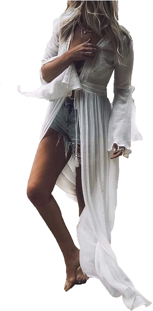 Wander Agio Womens Bikini Cover Ups Beach Casual Dress Coverup Swimsuits Long Cardigan Button Black Apparel & Accessories > Clothing > Swimwear Kylie Max   
