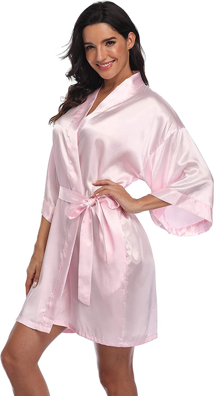 Kotii Women Silk Satin Short Bathrobes V-Neck Pure Color Sleepwear Wedding Bridesmaid Bride Party Robe S-2XL Apparel & Accessories > Clothing > Sleepwear & Loungewear > Robes Kotii   