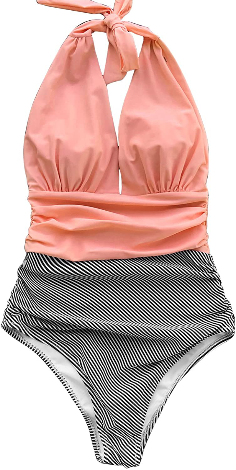 CUPSHE Women'S One Piece Swimsuit Halter Plunge Neck Ruched Tummy Control Bathing Suits Apparel & Accessories > Clothing > Swimwear Kylie Max   
