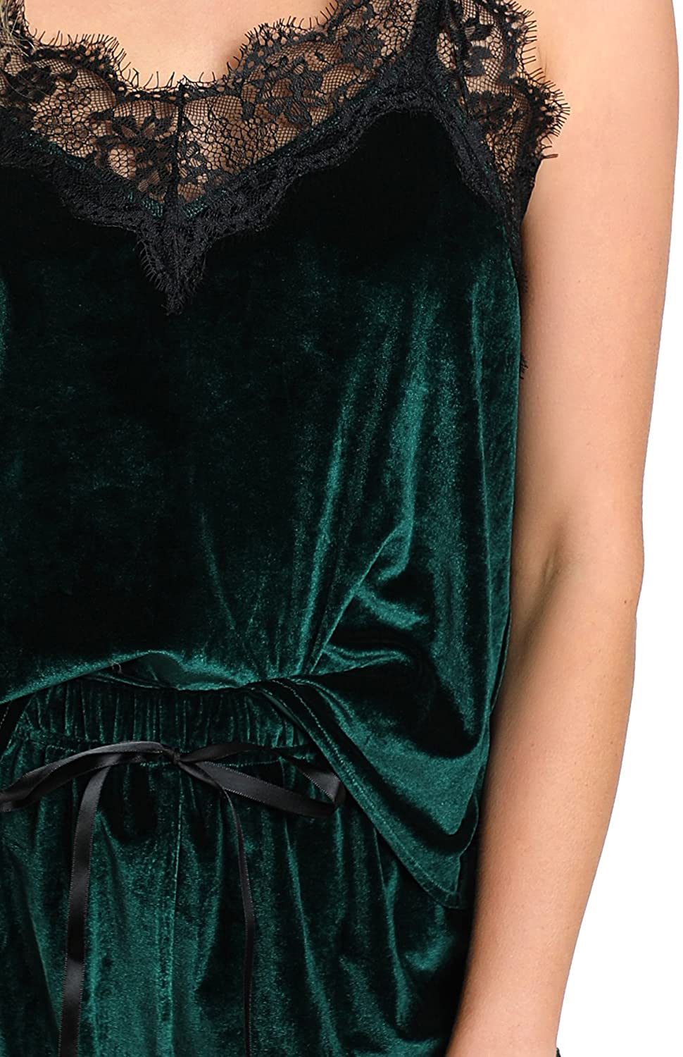 DIDK Women'S Sexy Lace Trim Velvet Sleepwear Cami Top and Shorts Pajama Set Apparel & Accessories > Clothing > Sleepwear & Loungewear Kylie Max   