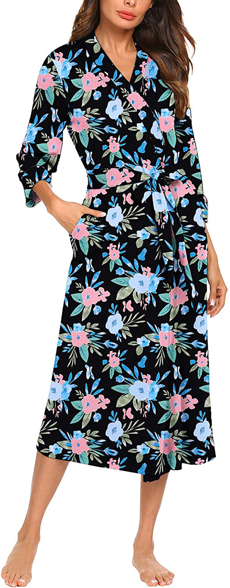 MAXMODA Women Kimono Robes Long Knit Bathrobe Soft Robe Casual Ladies Loungewear S-3XL Apparel & Accessories > Clothing > Sleepwear & Loungewear > Robes MAXMODA Butterfly(black) XX-Large 