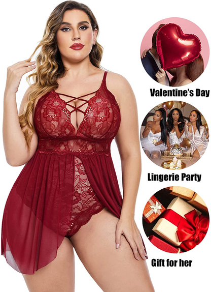 Avidlove plus Size Babydoll Womens Snap Crotch Lingerie V Neck Lace Nighty Mesh Sleepwear L-5XL Apparel & Accessories > Clothing > Underwear & Socks > Lingerie Kylie Max   
