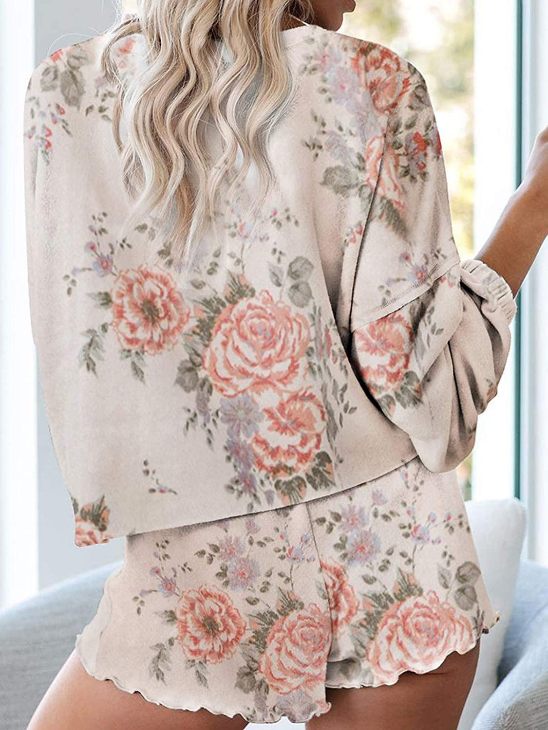 Century Star Women Pajamas Tie Dye Print Long Sleeve Shirt Elastic Drawstring Shorts 2 Piece Set Sleepwear Loungewear Apparel & Accessories > Clothing > Sleepwear & Loungewear > Pajamas Kylie Max   