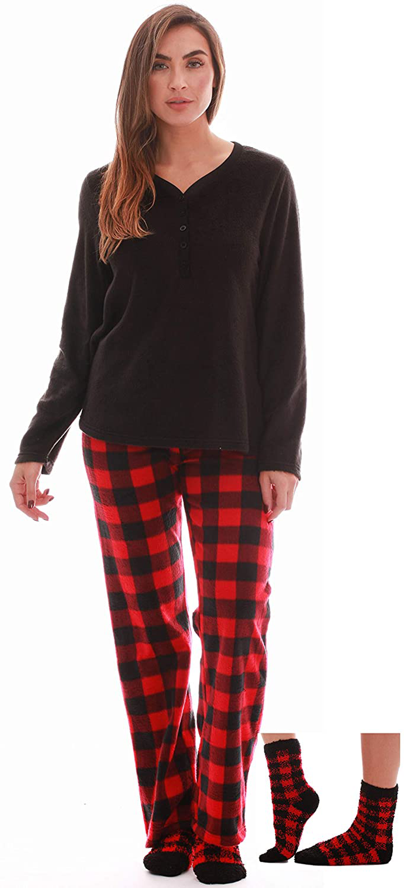 Just Love Women’s Ultra-Soft Pajama Pant Set with Matching Fuzzy Socks Apparel & Accessories > Clothing > Sleepwear & Loungewear > Pajamas Just Love Red Black - Buffalo Plaid 3X 