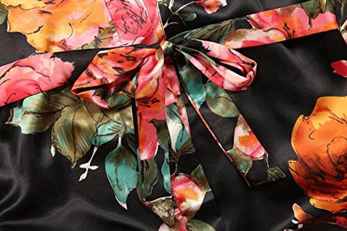 Women'S Long Floral Satin Kimono Robes Bridal Dressing Gown Wedding Bridesmaid Nightgown Apparel & Accessories > Clothing > Sleepwear & Loungewear > Robes goodmansam   