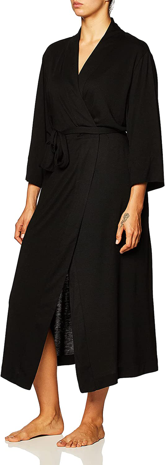 Natori Shangri La Long Robe with Kimono Sleeves, Bathrobe for Women Apparel & Accessories > Clothing > Sleepwear & Loungewear > Robes Natori Black Medium 