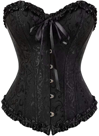 Women'S Lacing Corset Top Satin Floral Boned Overbust Body Shaper Bustier Apparel & Accessories > Clothing > Underwear & Socks > Lingerie SHYMMUO Black X-Large 