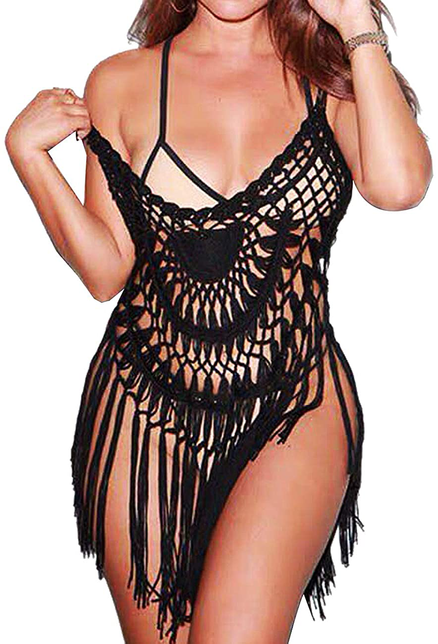 Ekouaer Beach Swimsuit Cover up Women Crochet Bikini Coverups Summer Pool Swimwear Tassel Dress Apparel & Accessories > Clothing > Swimwear Kylie Max   