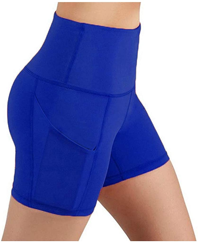 Burband Womens High Waist Bike Shorts Tummy Control Workout Yoga Pants Running Exercise Running Shorts with Side Pockets Apparel & Accessories > Clothing > Underwear & Socks > Shapewear Burband Blue Medium 