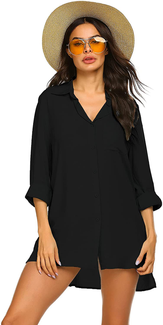 Ekouaer Women'S Beach Bikini Cover-Up Long Roll-Up Sleeve Summer Covers Apparel & Accessories > Clothing > Swimwear Kylie Max   