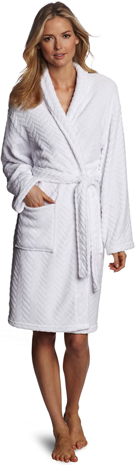 Seven Apparel Hotel Spa Collection Herringbone Textured Plush Robe, Optic White Apparel & Accessories > Clothing > Sleepwear & Loungewear > Robes Kylie Max   