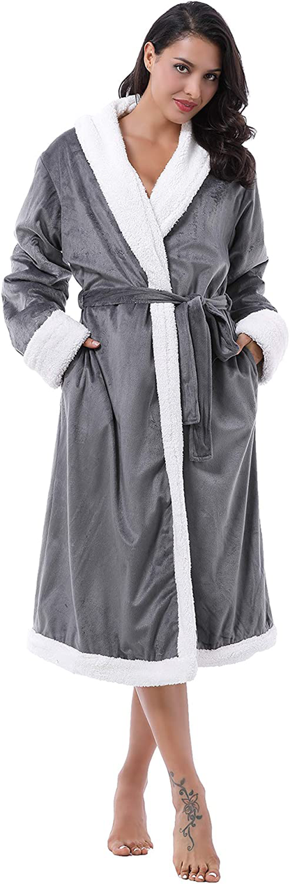 Catalonia Women’S Sherpa Bathrobe,Soft Warm Fleece Long Robe,Shawl Collar,Comfy,Full Length Apparel & Accessories > Clothing > Sleepwear & Loungewear > Robes Kylie Max   