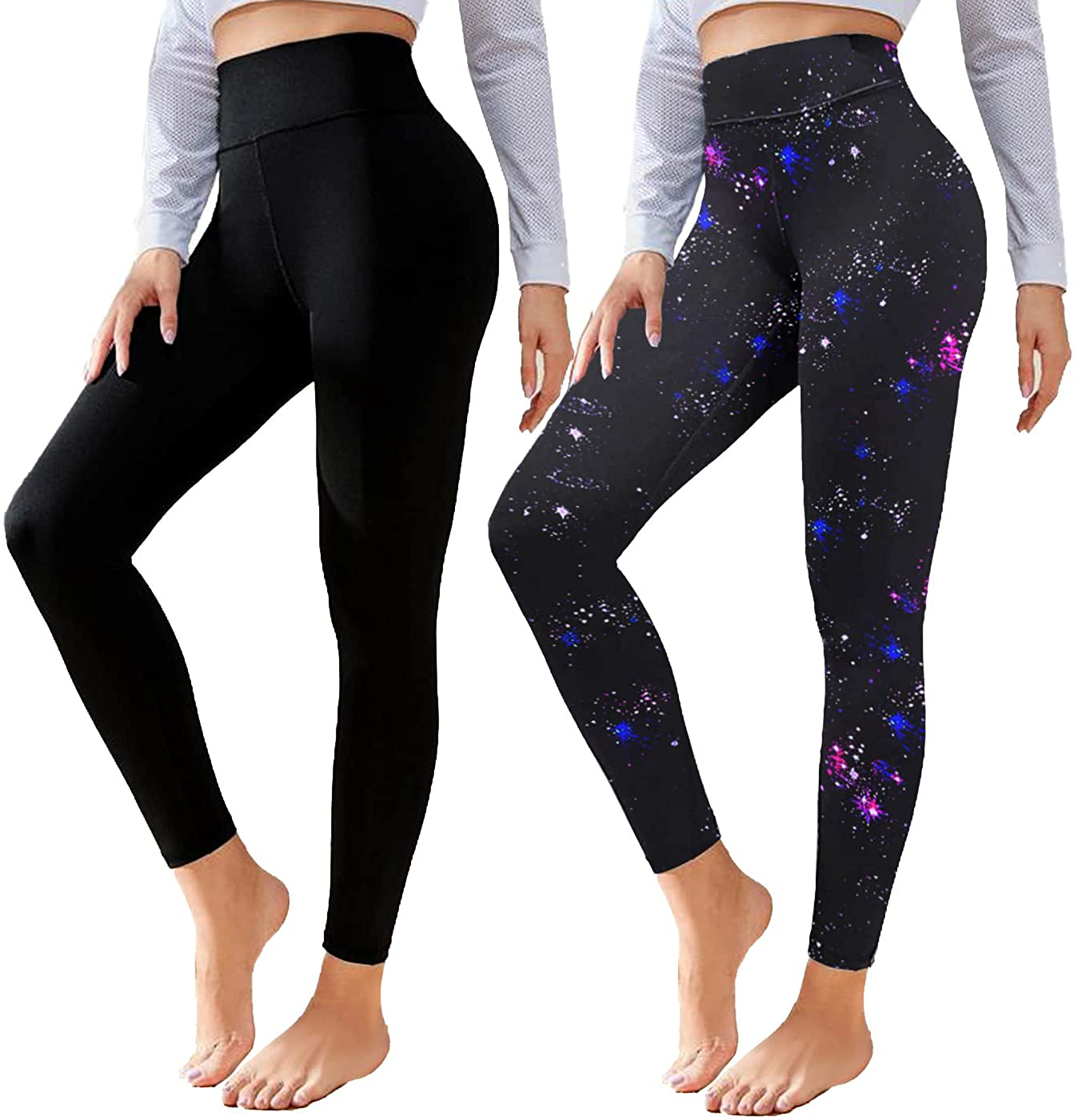 CTHH 2 Pack Leggings for Women-High Waisted Tummy Control Workout Running Black Yoga Pants Apparel & Accessories > Clothing > Activewear CTHH F-2pack(black,galaxy) Small-Medium 