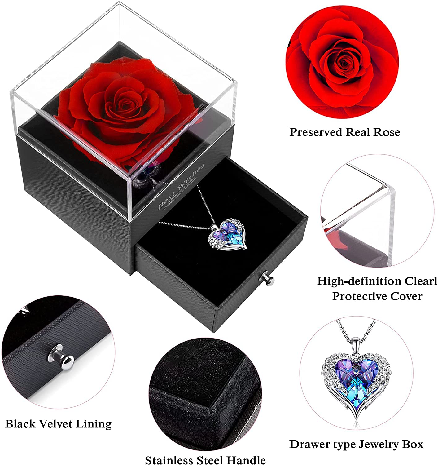 Preserved Real Rose with Angel Wings Necklaces for Women Enchanted Rose Flower Gifts for Mom Her Girlfriend Gifts Wife On Birthday Gifts for Women Anniversary Christmas Mothers Valentines Day (Red) Arts & Entertainment > Party & Celebration > Gift Giving NEWNOVE   