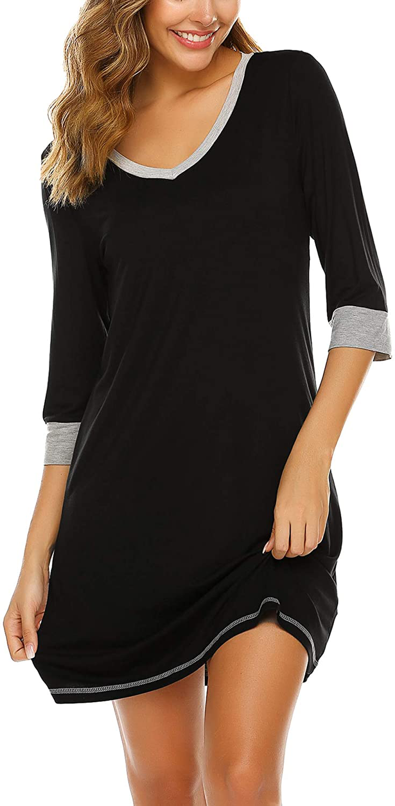 Ekouear Sleepshirts Womens Nightgowns Soft Sleepwear 3/4 Sleeve Night Shirts V Neck Sleep Dress Loose Nighties Apparel & Accessories > Clothing > Sleepwear & Loungewear > Nightgowns Kylie Max   