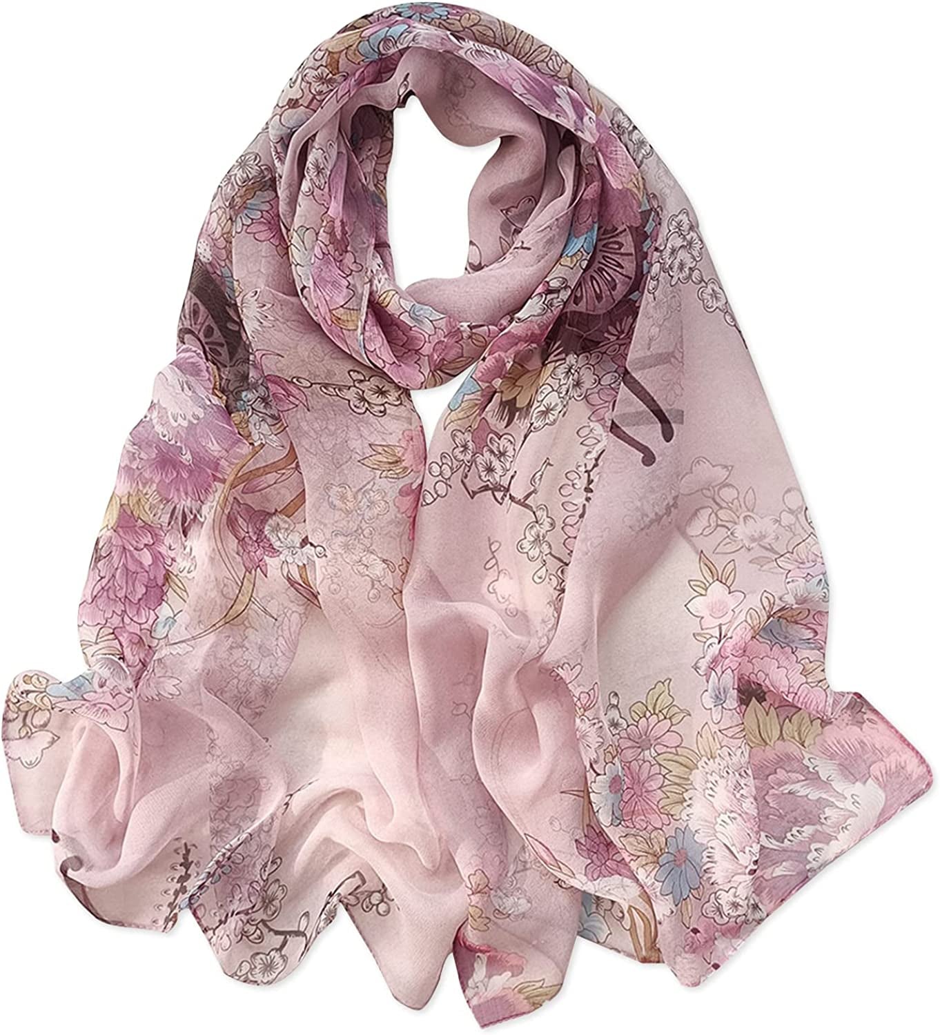 E-Clover Women Soft Floral Print Shawl Chiffon Sheer Scarf Apparel & Accessories > Clothing Accessories > Scarves & Shawls E-Clover Peony Purple  