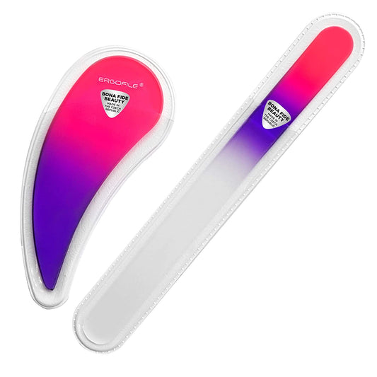 Glass Nail File Manicure Set, Comfort Grip Ergonomic Drop Ergofile for Gentle & Efficient Filing, Nail Care Tools by Bona Fide Beauty Genuine Czech Glass Health & Beauty > Personal Care > Cosmetics > Cosmetic Tools > Nail Tools BONA FIDE BEAUTY Pink / Violet  