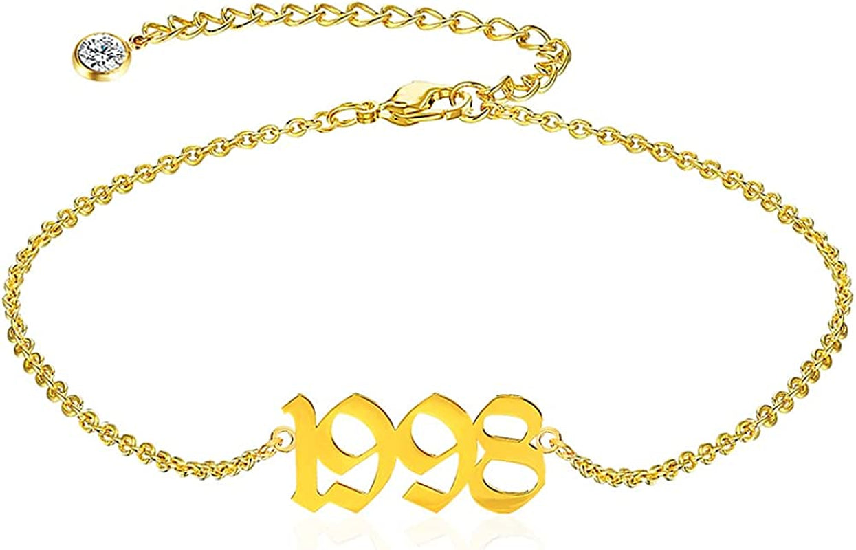 QJLE Ankle Bracelets for Women,Personalized Birth Year Number Gold Anklets for Women,Summer Beach Foot Chain Dainty Anklet Jewelry Birthday Gifts for Her Apparel & Accessories > Jewelry > Anklets QJLE Gold 1998  