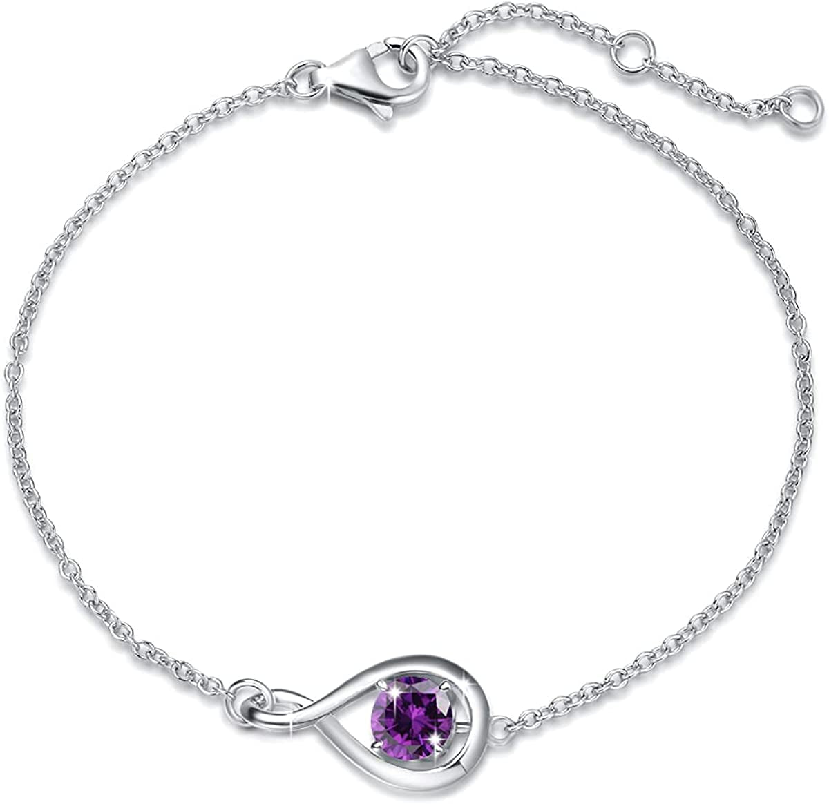 FANCIME 925 Sterling Silver Birthstone Bracelets for Women Dainty Simple Infinity Bracelet Fine Jewelry Birthday Anniversary Christmas Gifts for Girls Mom Wife Her, Chain Length 6.7"+1.2" Extend Apparel & Accessories > Jewelry > Bracelets FANCIME Feb.- Genuine Amethyst  