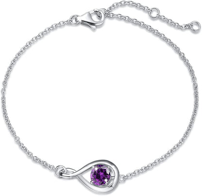 FANCIME 925 Sterling Silver Birthstone Bracelets for Women Dainty Simple Infinity Bracelet Fine Jewelry Birthday Anniversary Christmas Gifts for Girls Mom Wife Her, Chain Length 6.7"+1.2" Extend Apparel & Accessories > Jewelry > Bracelets FANCIME Feb.- Genuine Amethyst  