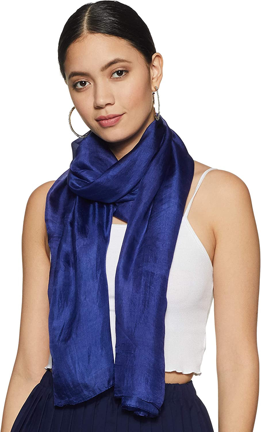 Stylore 100% Silk Scarf Long Lightweight Sunscreen Shawl Wrap Scarves Apparel & Accessories > Clothing Accessories > Scarves & Shawls Stylore Navy Blue  