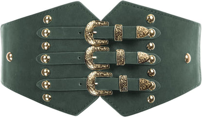 SCARLET DARKNESS Vintage Classic Cincher Wide Belt Elastic Leather Waist Belt Apparel & Accessories > Clothing Accessories > Belts Scarlet Darkness Green Large 