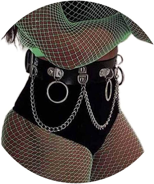 Twinklede Punk Leather Belly Waist Chain Belt Circle Body Chains Festival Rave Body Chain Jewelry for Women and Girls Apparel & Accessories > Jewelry > Body Jewelry Twinklede Black  