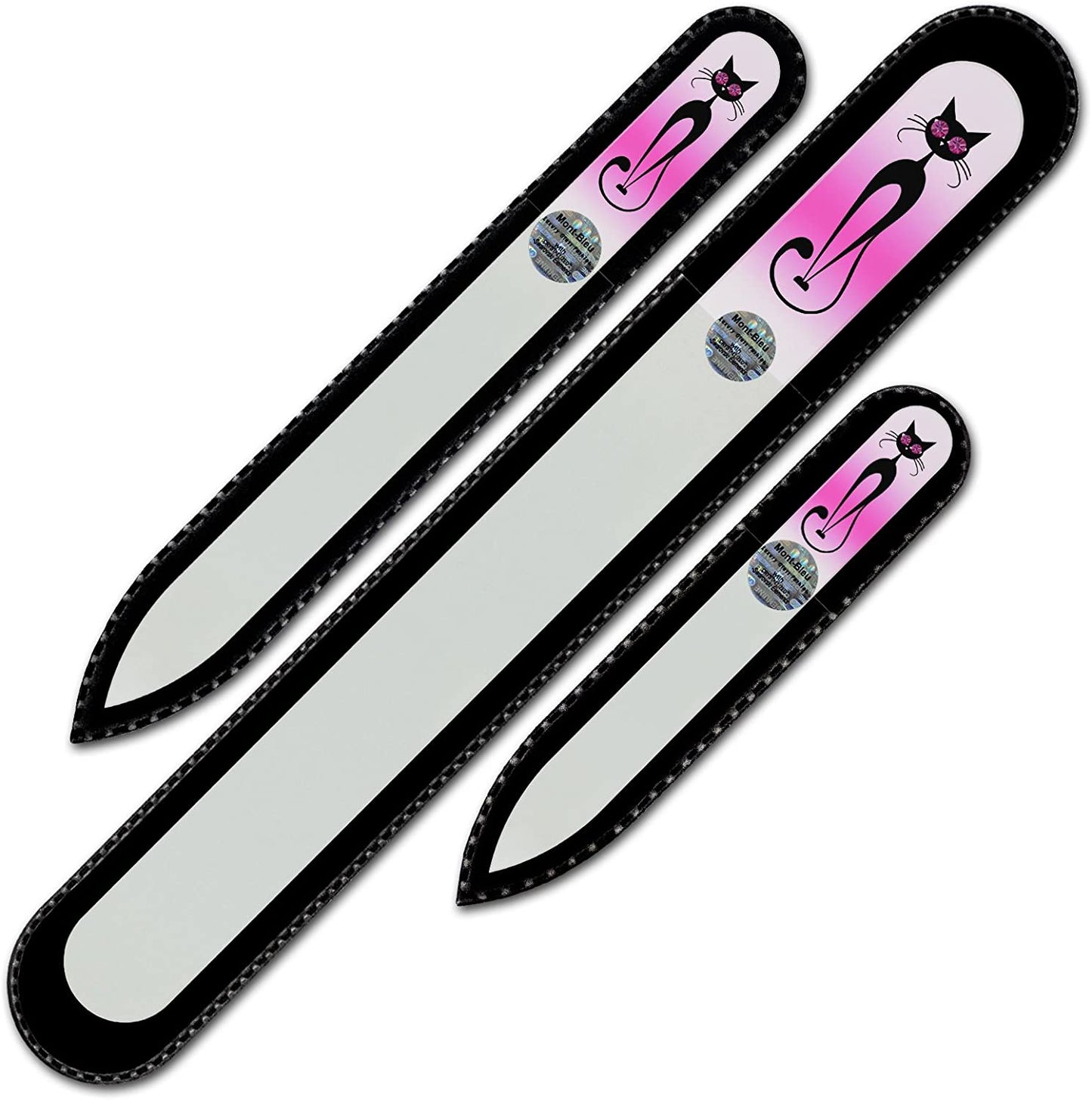 Mont Bleu Set of 3 Cats Crystal Nail Files Hand Decorated with Crystals from Swarovski - Handmade - Czech Tempered Glass - Lifetime Guaranty - Excellent Nail Filing Tools - Premium Glass Nail File Health & Beauty > Personal Care > Cosmetics > Cosmetic Tools > Nail Tools Mont Bleu Pink Down  