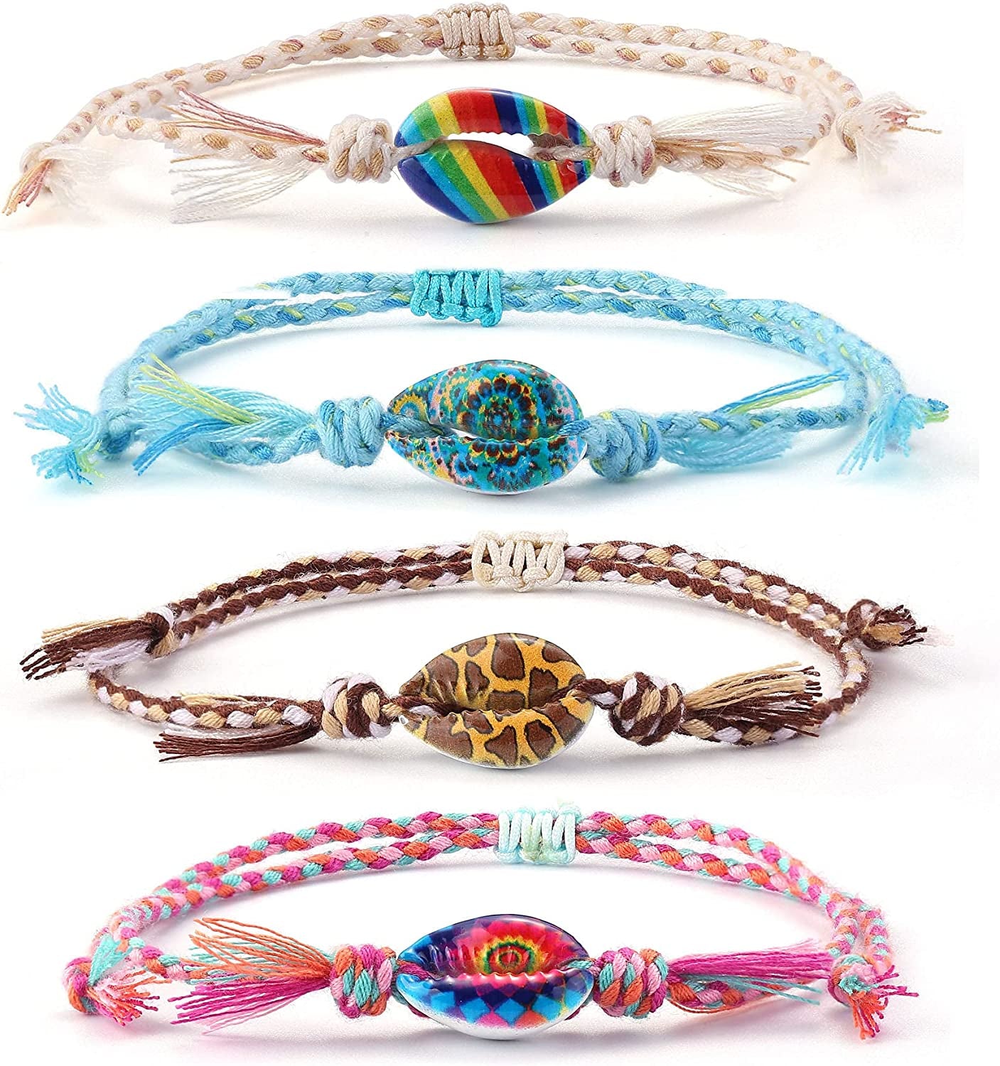 Top Plaza 4 Pcs Summer Surfer Wave Anklet Bracelets for Women Adjustable Strand Braided String Rope Bracelets Sunflower Friendship Bracelets Ocean Beach Jewelry for Women Teen Girls Apparel & Accessories > Jewelry > Anklets Top Plaza Colorful - 4 Pcs  