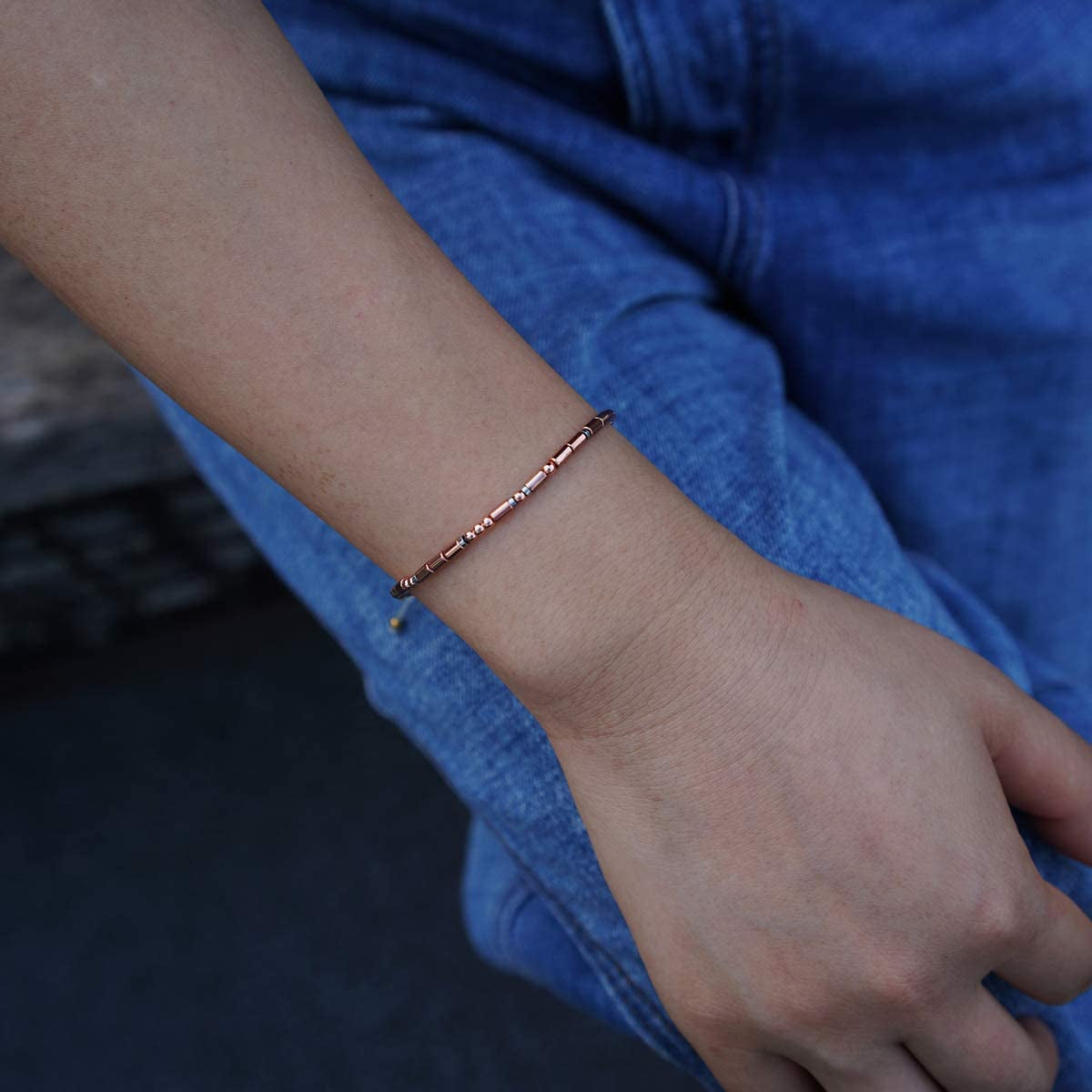 Rarelove Bad Ass Morse Code Bracelets Inspirational Friendship Gift for Women Girls Rose Golden Beads Grey String Bracelet Apparel & Accessories > Jewelry > Bracelets RareLove   