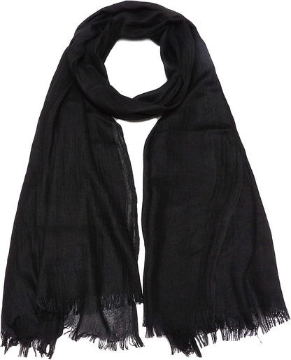 Women Summer Scarfs Lightweight Large Long Gauze Shawl Linen Beach Wrap Plain 75”×43” Apparel & Accessories > Clothing Accessories > Scarves & Shawls Gragengs Black  