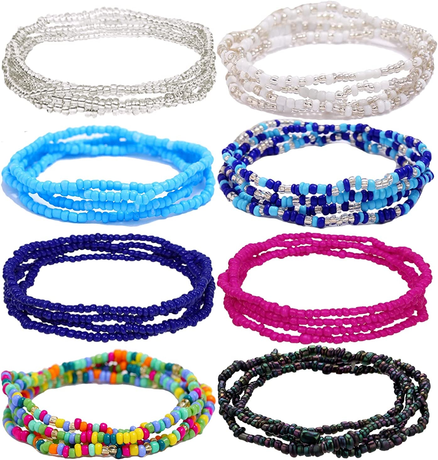 Taouzi 8-12Pcs Waist Beads for Women Weight Loss Colorful Beaded Body Chain Handmade Boho Waist Chains Belly Bead Body Chain Jewelry for Women Apparel & Accessories > Jewelry > Body Jewelry Taouzi Style5 8Pcs 31.5Inch  