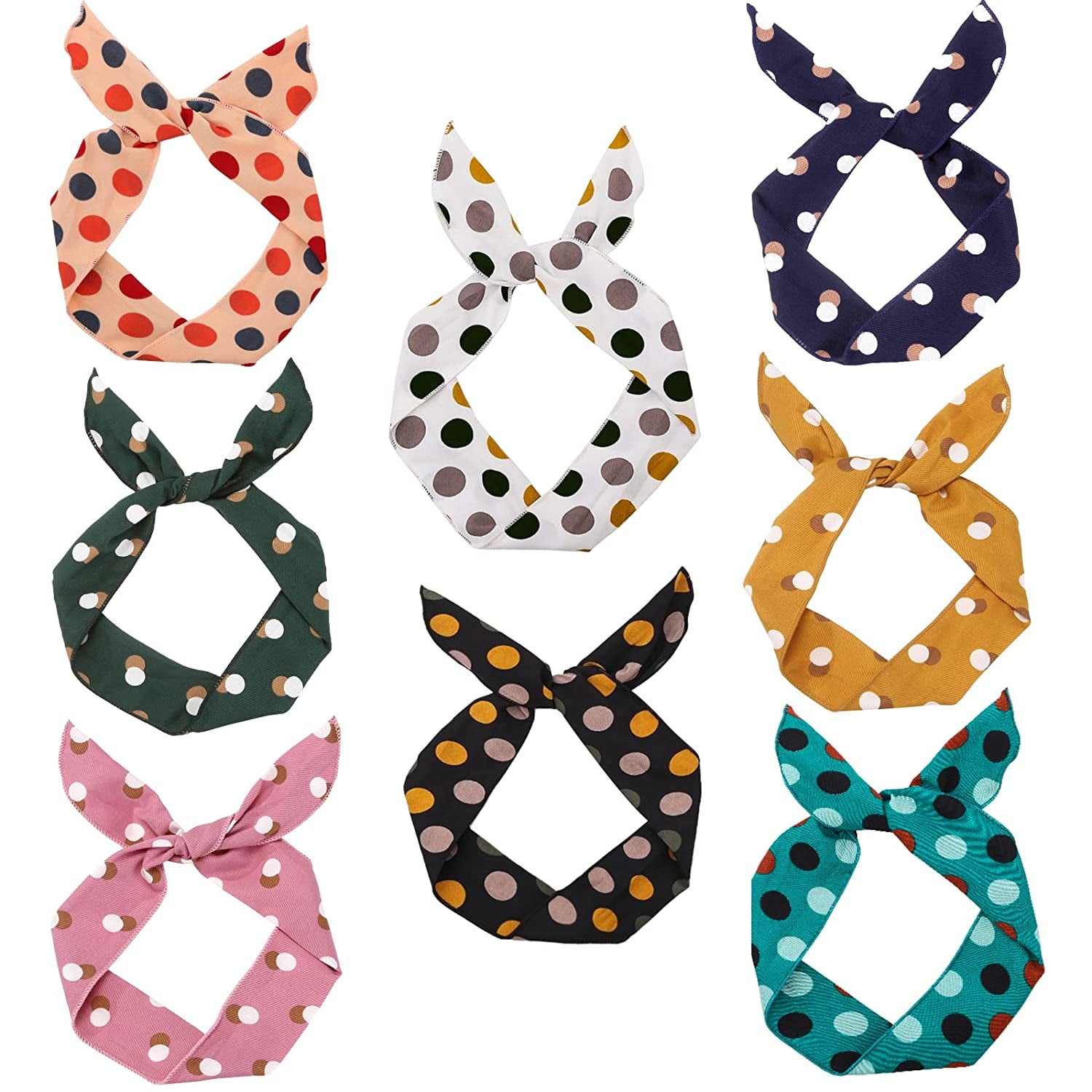 Wire Headbands for Women Paisley Twist Bow Hair Bands Bunny Ears Headwraps Wire Hair Holder Hair Accessories for Workout Yoga Running Soccer Sports Pack of 6 Apparel & Accessories > Clothing Accessories > Bandanas & Headties ONEYE polka dot  