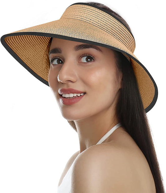 Senose Straw Hats for Women, UPF 50 Wide Brim Beach Sun Visor Hat UV Protection Apparel & Accessories > Clothing Accessories > Hats Senose Khaki  