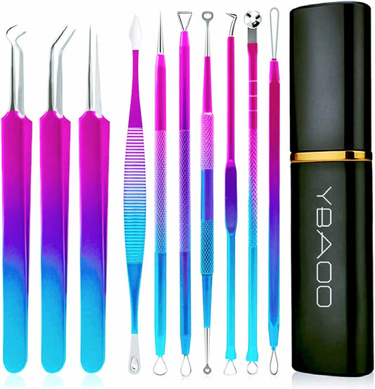Blackhead Remover Extractor Tool, Ybaoo 10 Pcs Professional Surgical Pimple Popper Tool Kit with Metal Case for Quick and Easy Removal of Blackheads,Pimples,Zit Removing,Facial and Nose(Colorful) Health & Beauty > Personal Care > Cosmetics > Cosmetic Tools > Skin Care Tools Ybaoo   