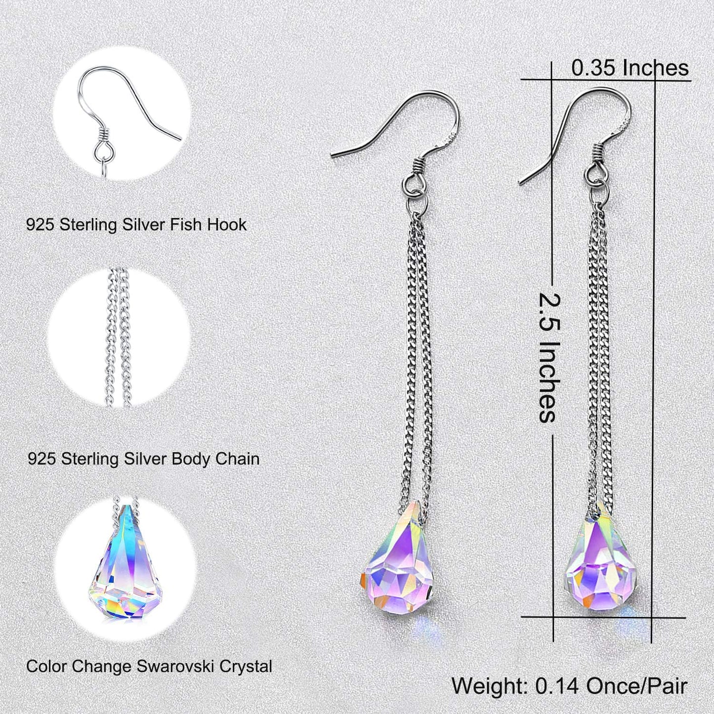 Sterling Silver Crystal Drop Dangle Earrings for Women, Anniversary Birthday Christmas Jewelry Gifts for Her Mom from Daughter Apparel & Accessories > Jewelry > Earrings Desimtion   