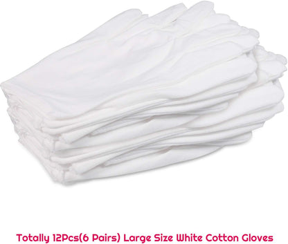 White Cotton Gloves, Anezus 6 Pairs Cotton Gloves Large Cloth Gloves for Women Dry Hands Eczema Moisturizing Serving Archival Cleaning Coin Jewelry Silver Costume Inspection Apparel & Accessories > Clothing Accessories > Gloves & Mittens anezus   
