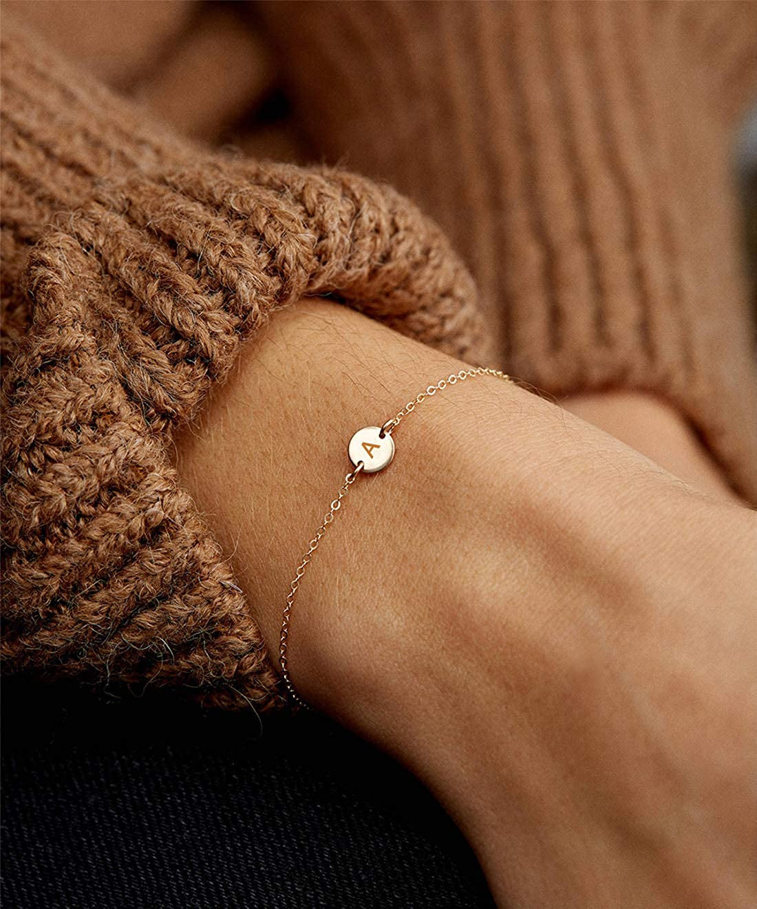 Glimmerst Personalized Initial Bracelet, 18K Gold Plated Stainless Steel Letter Bracelet Dainty Coin Charm Bracelet Delicate Disc Name Bracelet for Women Girls Apparel & Accessories > Jewelry > Bracelets Glimmerst   