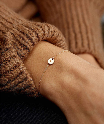 Glimmerst Personalized Initial Bracelet, 18K Gold Plated Stainless Steel Letter Bracelet Dainty Coin Charm Bracelet Delicate Disc Name Bracelet for Women Girls Apparel & Accessories > Jewelry > Bracelets Glimmerst   