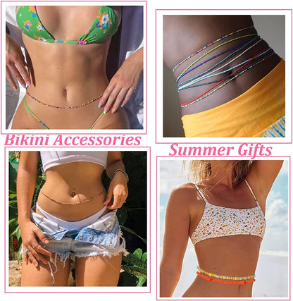 Ronglry 8PCS Waist Beads for Women Girls Belly Beads for the Waist Colorful Summer Body Chains Waist Bead Set African Waist Beads for Weight Loss Belly Waist Beads Chain Jewelry for Summer Beach Apparel & Accessories > Jewelry > Body Jewelry Ronglry   