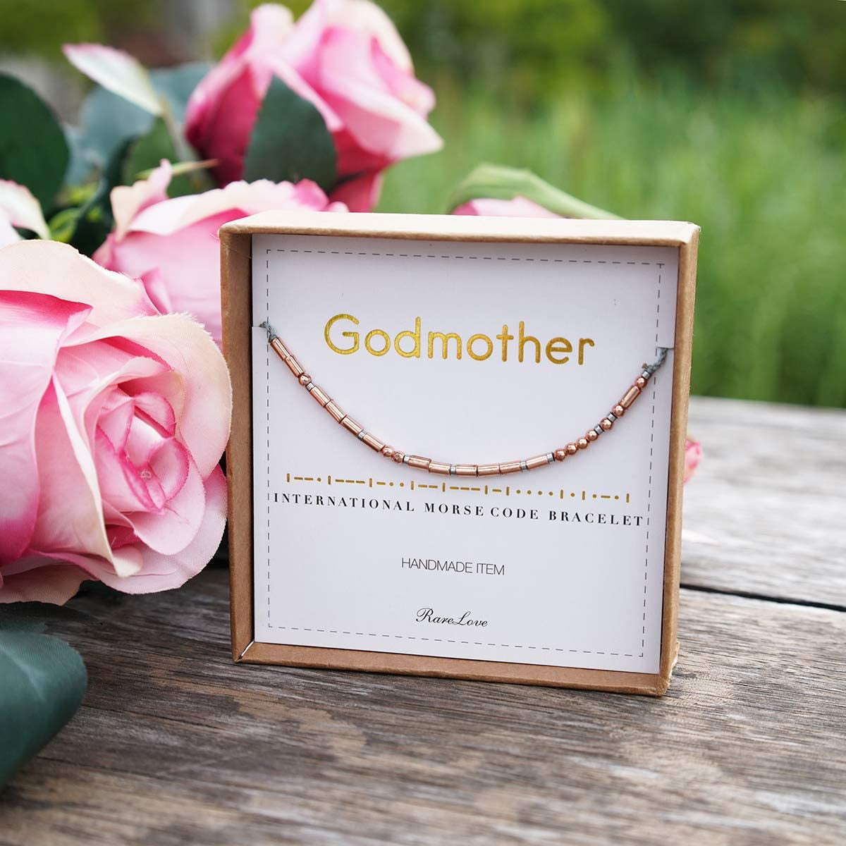 Rarelove Godmother Morse Code Bracelets Birthday Christmas Christen Gift for Women Rose Golden Beads String Bracelet Apparel & Accessories > Jewelry > Bracelets RareLove   