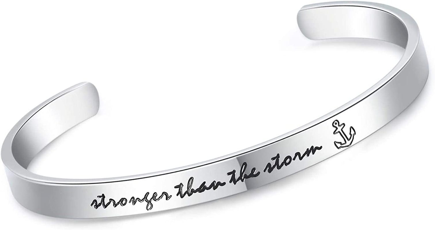 CERSLIMO Inspirational Gifts for Women Bracelet, Personalized Inspire Quotes Cuff Bangle Friendship Jewelry Graduation Encouragement Gift for Her Teen Girls Apparel & Accessories > Jewelry > Bracelets CERSLIMO Stronger Than The Storm  