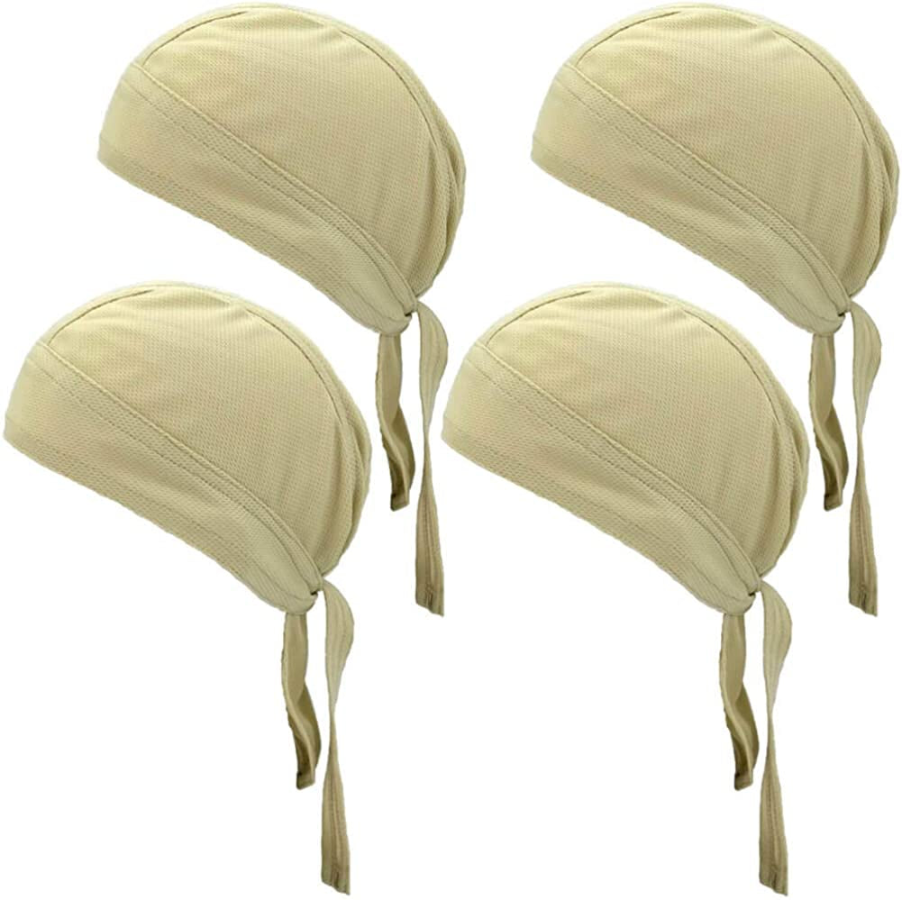 Sweat Wicking Doo Rag Cooling Dew Rag Helmet Liner Hat Large Motorcycle Head Wrap Bandana Skull Caps for Men and Women Apparel & Accessories > Clothing Accessories > Bandanas & Headties JHYWELL Flesh 4 Pack  