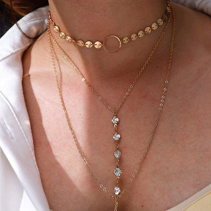 Suyi Stylish Layered Sequins Choker Necklace with Thin Long Chain Pendant for Women Lady Girl Apparel & Accessories > Jewelry > Necklaces Suyi   