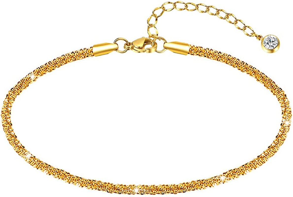 Sparkling Gold Anklet Bracelets for Women,Cute 18K Gold Plated Anklets for Women Teen Girls Large Ankles Apparel & Accessories > Jewelry > Anklets JYUEDA Gold  