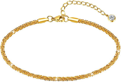 Sparkling Gold Anklet Bracelets for Women,Cute 18K Gold Plated Anklets for Women Teen Girls Large Ankles Apparel & Accessories > Jewelry > Anklets JYUEDA Gold  