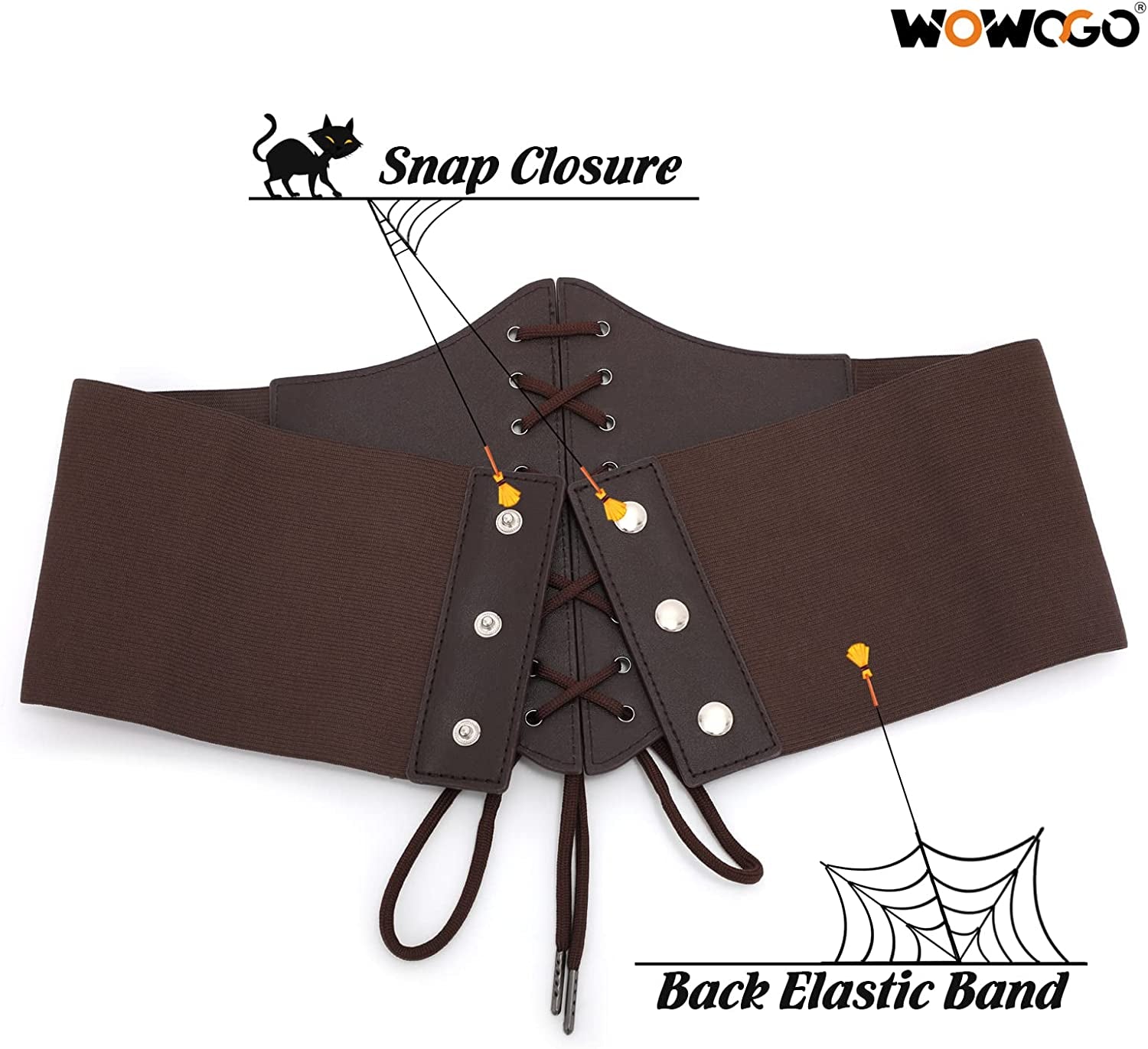 Corset Belt for Women Lace up Elastic Leather Waist Corset Tied Waspie Belt for Renaissance Pirate Halloween Costume Apparel & Accessories > Clothing Accessories > Belts WOWOGO   