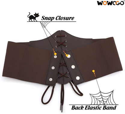 Corset Belt for Women Lace up Elastic Leather Waist Corset Tied Waspie Belt for Renaissance Pirate Halloween Costume Apparel & Accessories > Clothing Accessories > Belts WOWOGO   