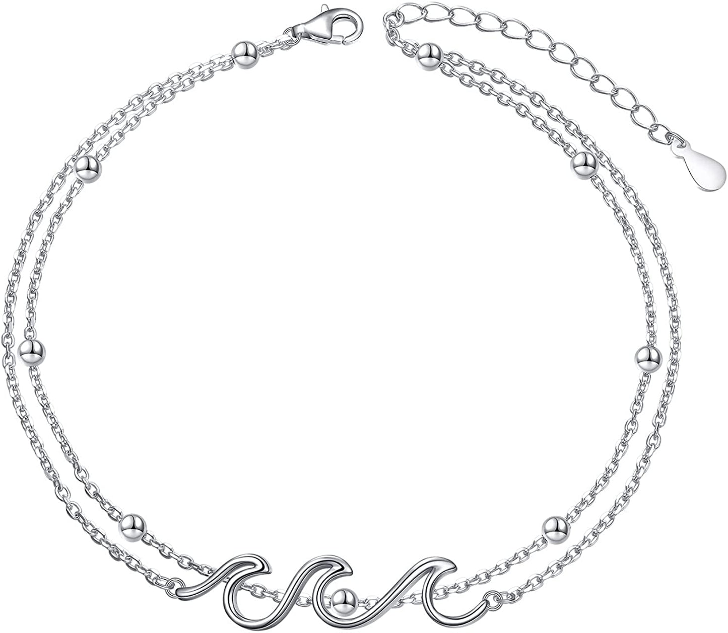 Wave Ocean Beach Sea Anklet for Women S925 Sterling Silver Adjustable Starfish Layered Ankle Foot Bracelet Apparel & Accessories > Jewelry > Anklets Alphm Wave Bead  